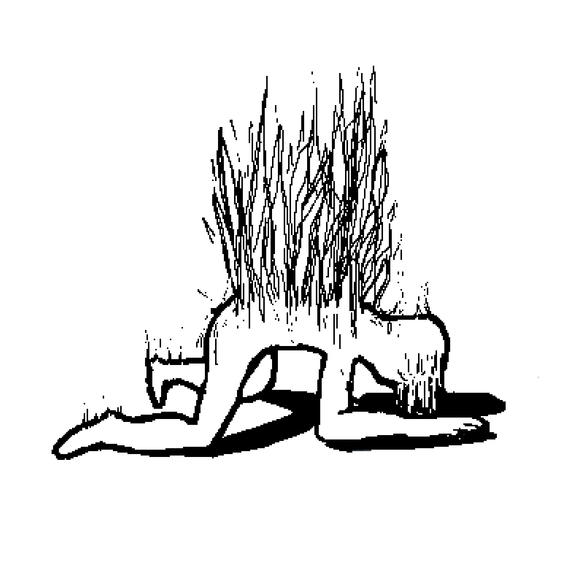 a microsoft paint drawing of a figure on all fours with spikes growing out of it's back